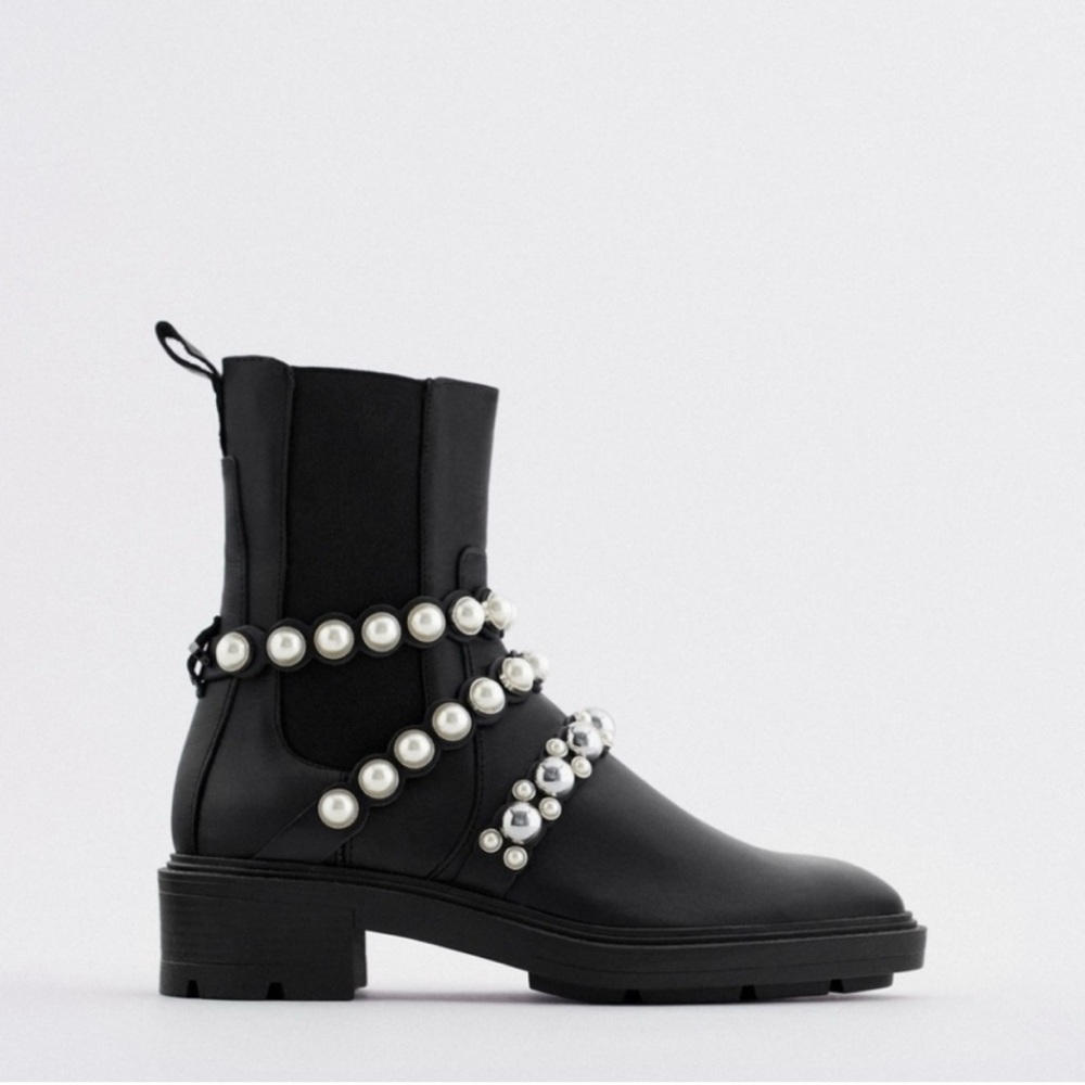 Zara | Black Pearl-Embellished Ankle Boots